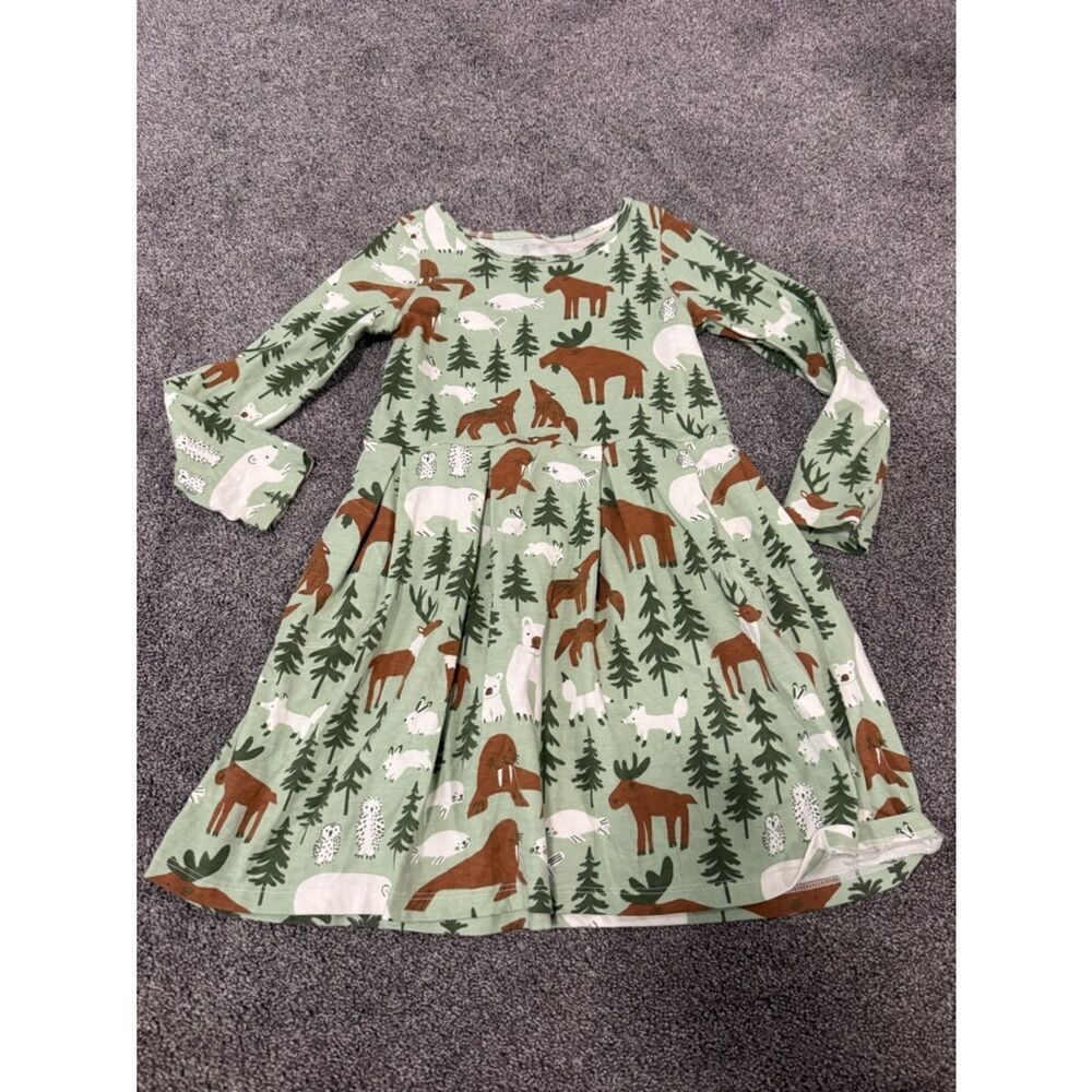 Winter Water Factory Green Woodland Forest Print Dress Sz 6